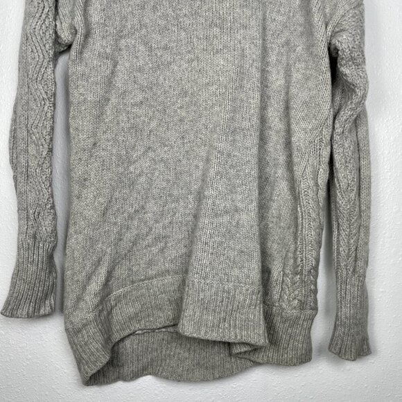 JCREW Size Medium 100% Wool Cable Knit Fisherman Asymmetrical Zip Gray Sweater - Picture 10 of 12